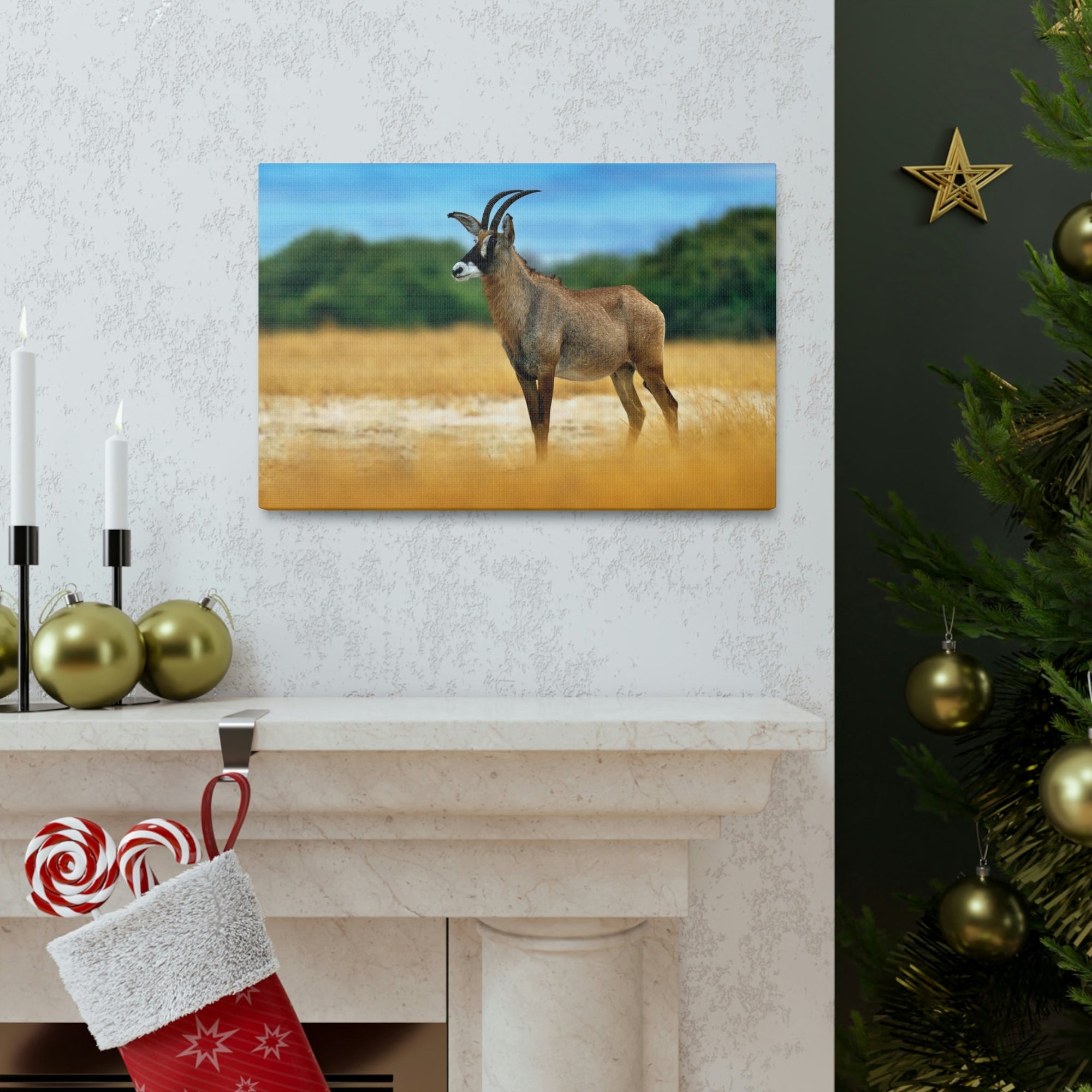 Antelope In Mountain Background Antelope In Grass Outside Wall Art Ready To Hang Unframed-Express Your Love Gifts