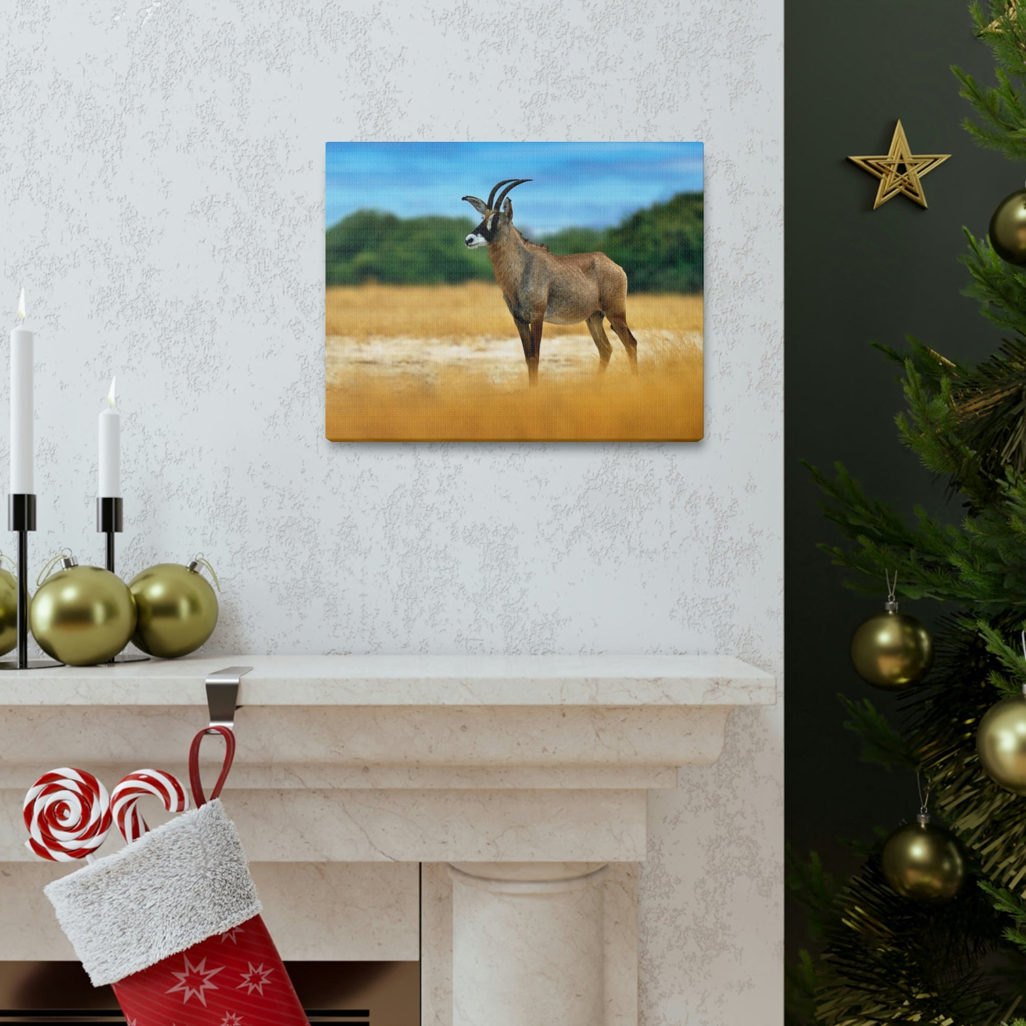 Antelope In Mountain Background Antelope In Grass Outside Wall Art Ready To Hang Unframed-Express Your Love Gifts