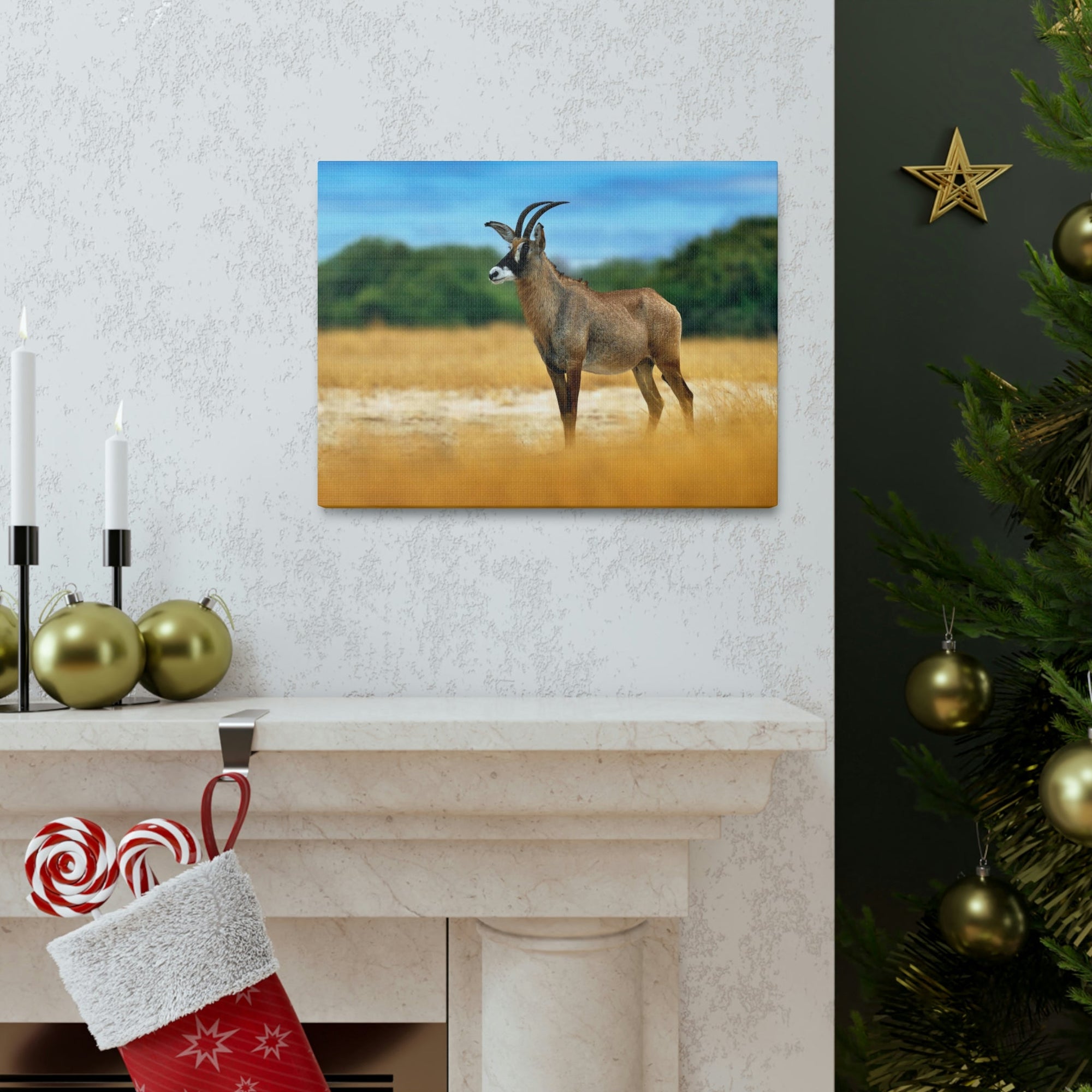 Antelope In Mountain Background Antelope In Grass Outside Wall Art Ready To Hang Unframed-Express Your Love Gifts