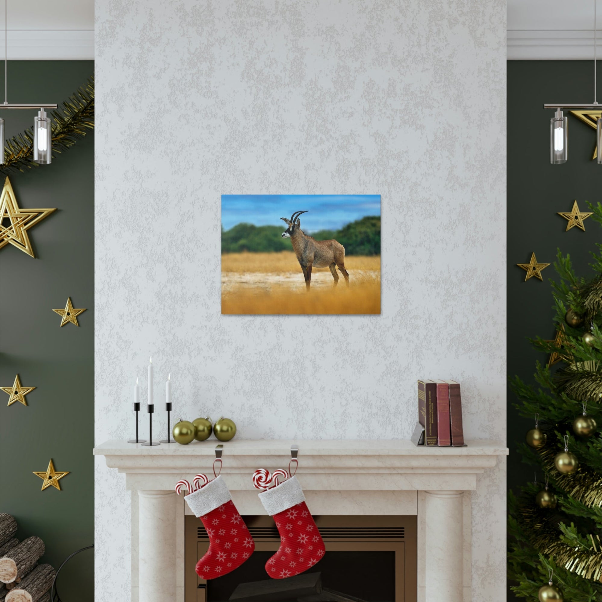 Antelope In Mountain Background Antelope In Grass Outside Wall Art Ready To Hang Unframed-Express Your Love Gifts