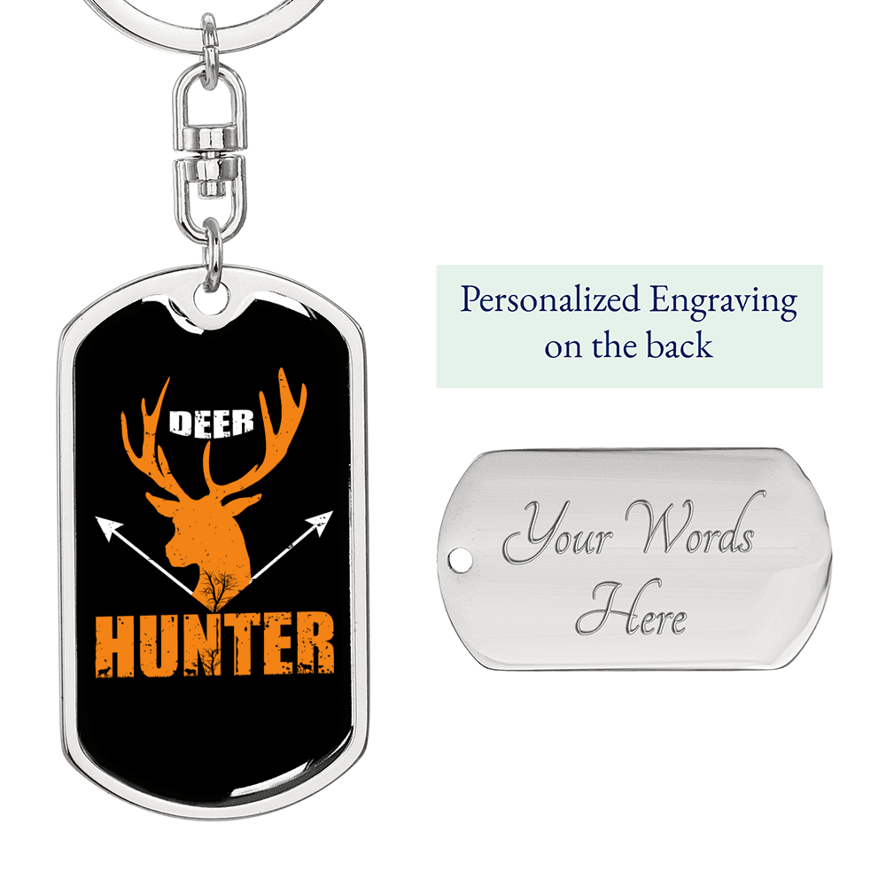 Antler Deer Hunter Keychain Stainless Steel or 18k Gold Dog Tag Keyring-Express Your Love Gifts