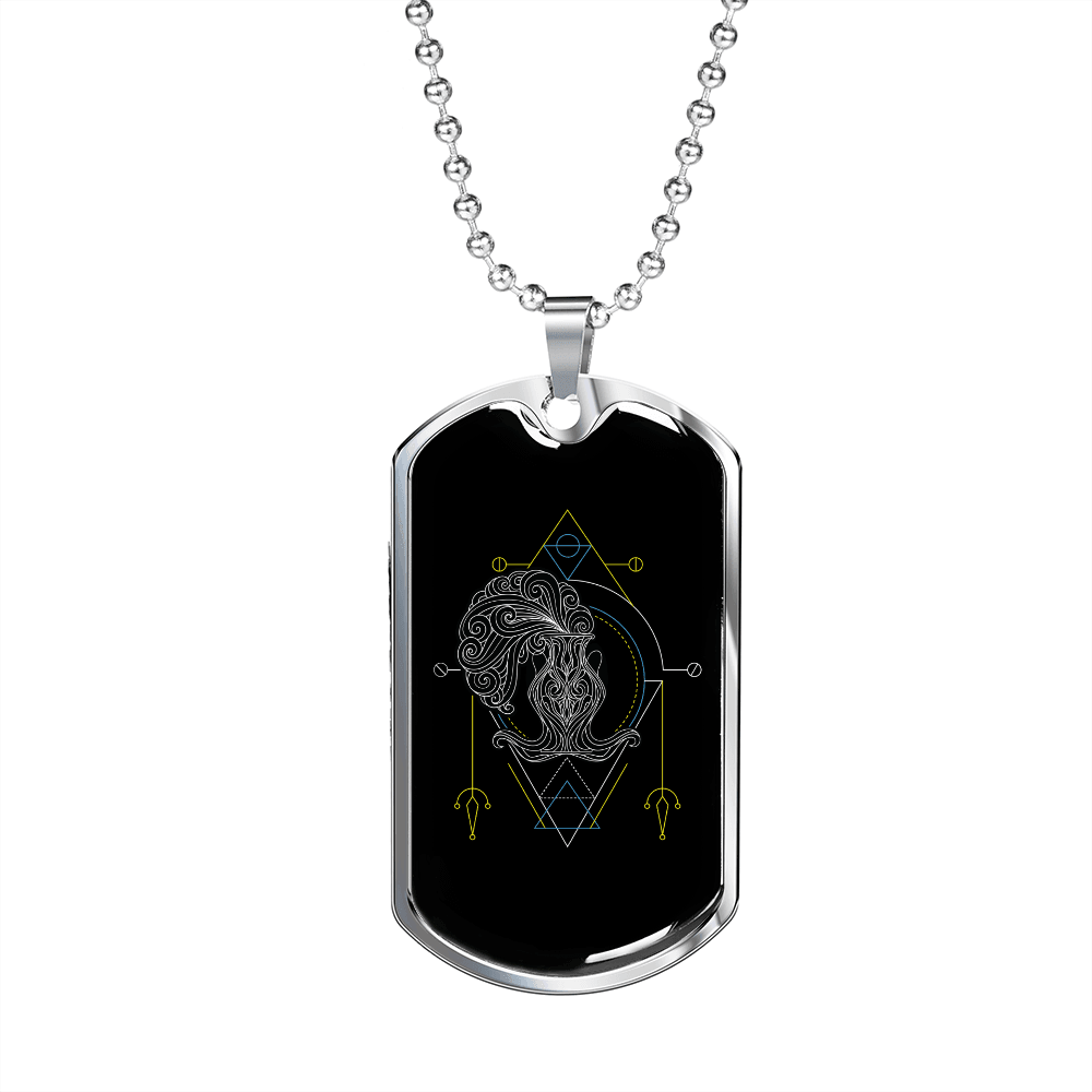 Aquarius Black Zodiac Necklace Stainless Steel or 18k Gold Dog Tag 24" Chain-Express Your Love Gifts