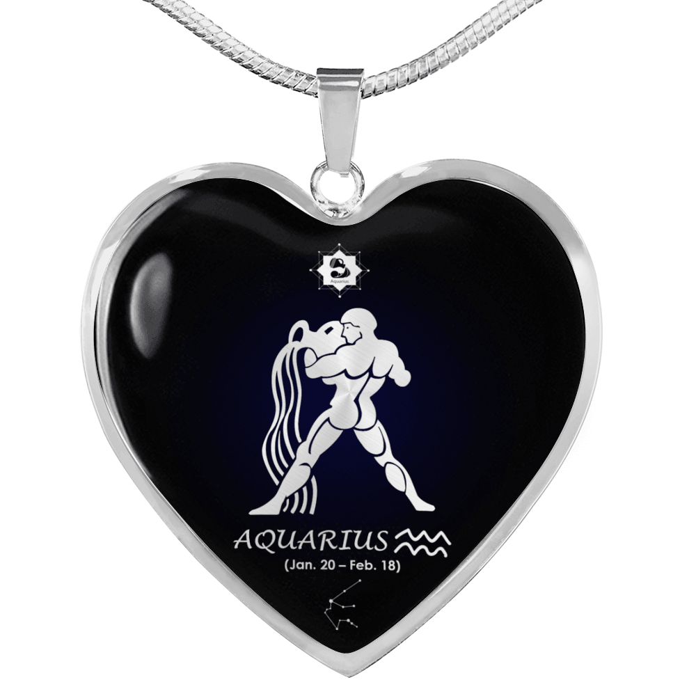 Aquarius Horoscope Zodiac Necklace Stainless Steel or 18k Gold Heart 18-22"-Express Your Love Gifts