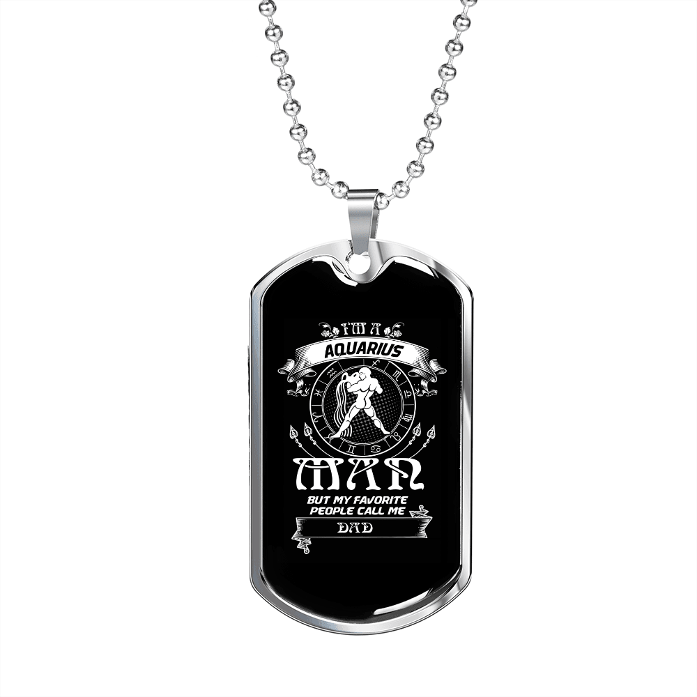 Aquarius Man Zodiac Necklace Stainless Steel or 18k Gold Dog Tag 24" Chain-Express Your Love Gifts