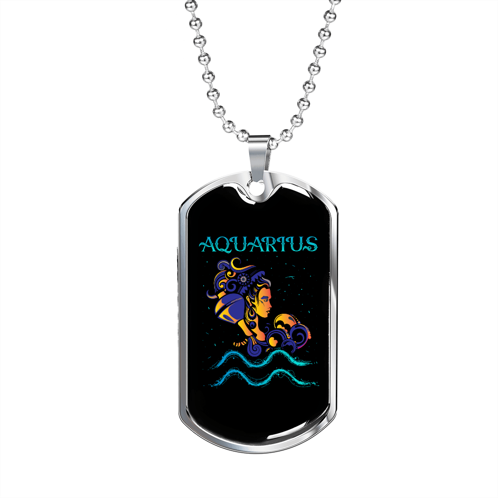 Aquarius Woman Zodiac Necklace Stainless Steel or 18k Gold Dog Tag 24" Chain-Express Your Love Gifts