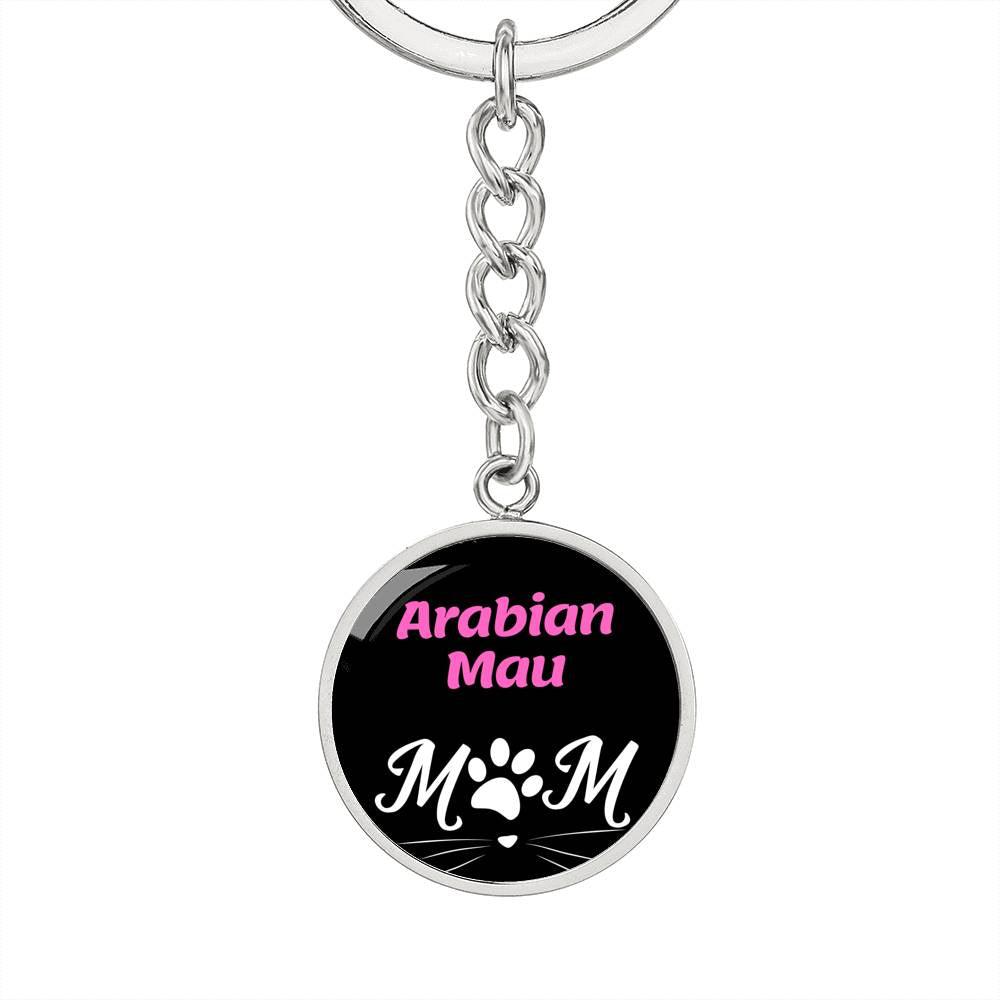 Arabian Mau Cat Mom Keychain Stainless Steel or 18k Gold Circle Pendant-Express Your Love Gifts