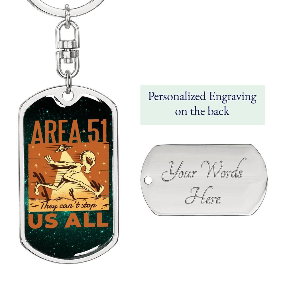 Area 51 Running Dog Tag Pendant Keychain Stainless Steel or 18k Gold-Express Your Love Gifts