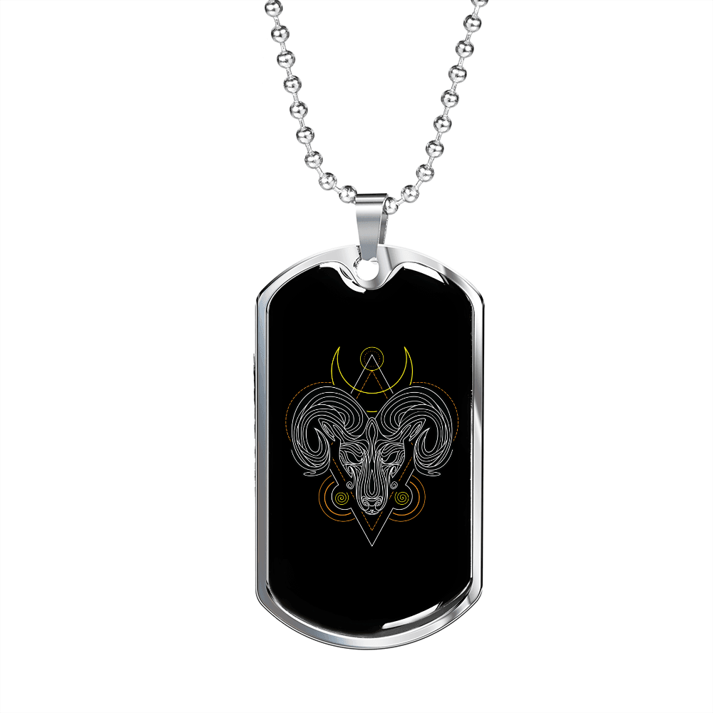 Aries Black Zodiac Necklace Stainless Steel or 18k Gold Dog Tag 24" Chain-Express Your Love Gifts