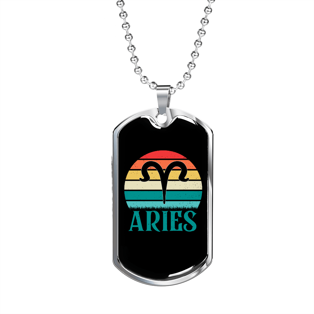 Aries Colors Zodiac Necklace Stainless Steel or 18k Gold Dog Tag 24" Chain-Express Your Love Gifts