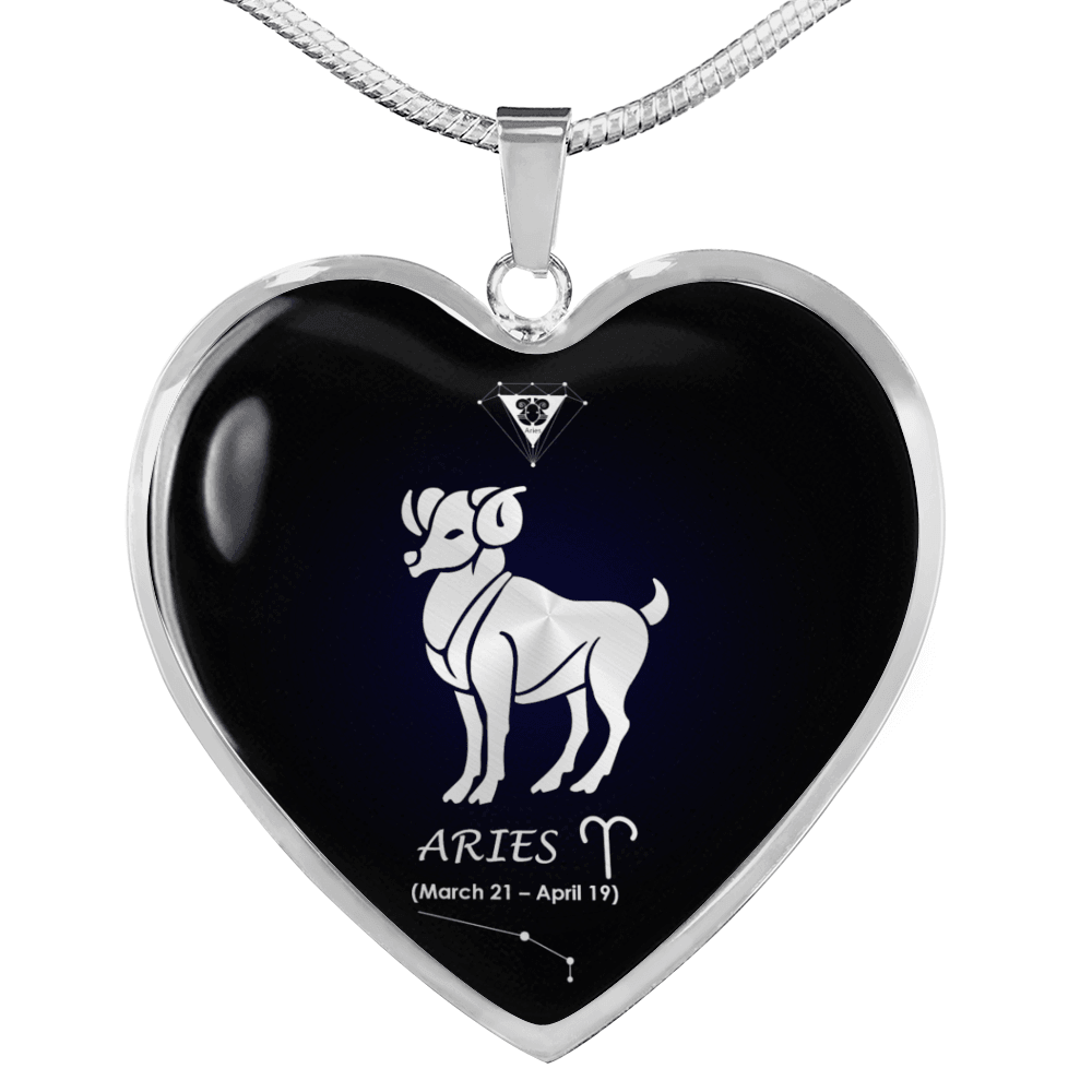 Aries Horoscope Zodiac Necklace Stainless Steel or 18k Gold Heart 18-22"-Express Your Love Gifts