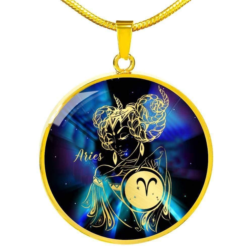 Aries Purple Galaxy Zodiac Necklace Stainless Steel or 18k Gold Circle Pendant-Express Your Love Gifts