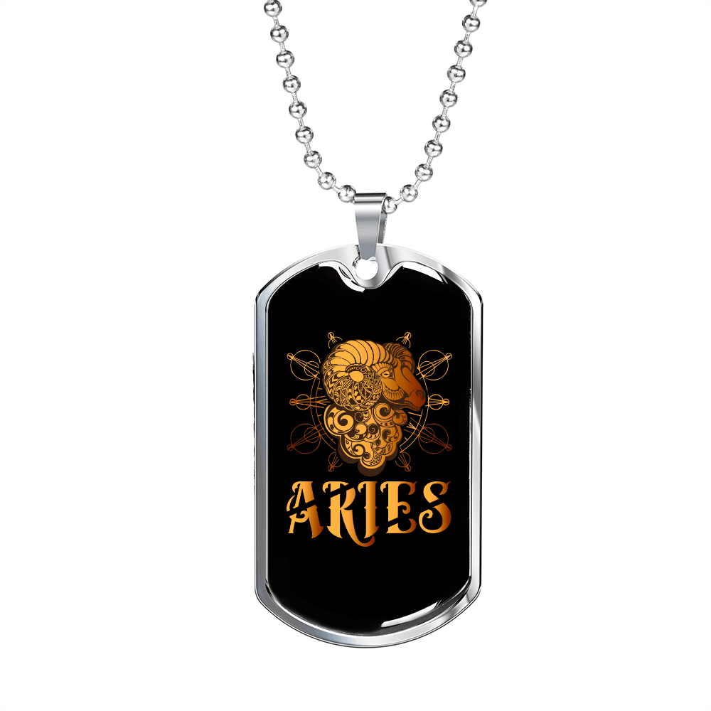 Aries Ram Zodiac Necklace Stainless Steel or 18k Gold Dog Tag 24" Chain-Express Your Love Gifts