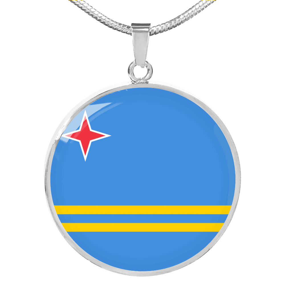 Aruba Flag Necklace Circle Pendant Stainless Steel or 18k Gold 18-22"-Express Your Love Gifts