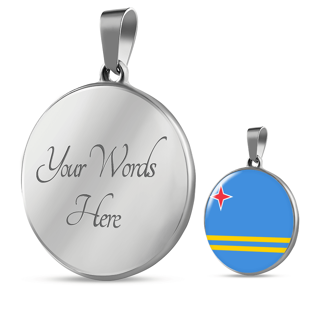 Aruba Flag Necklace Circle Pendant Stainless Steel or 18k Gold 18-22"-Express Your Love Gifts