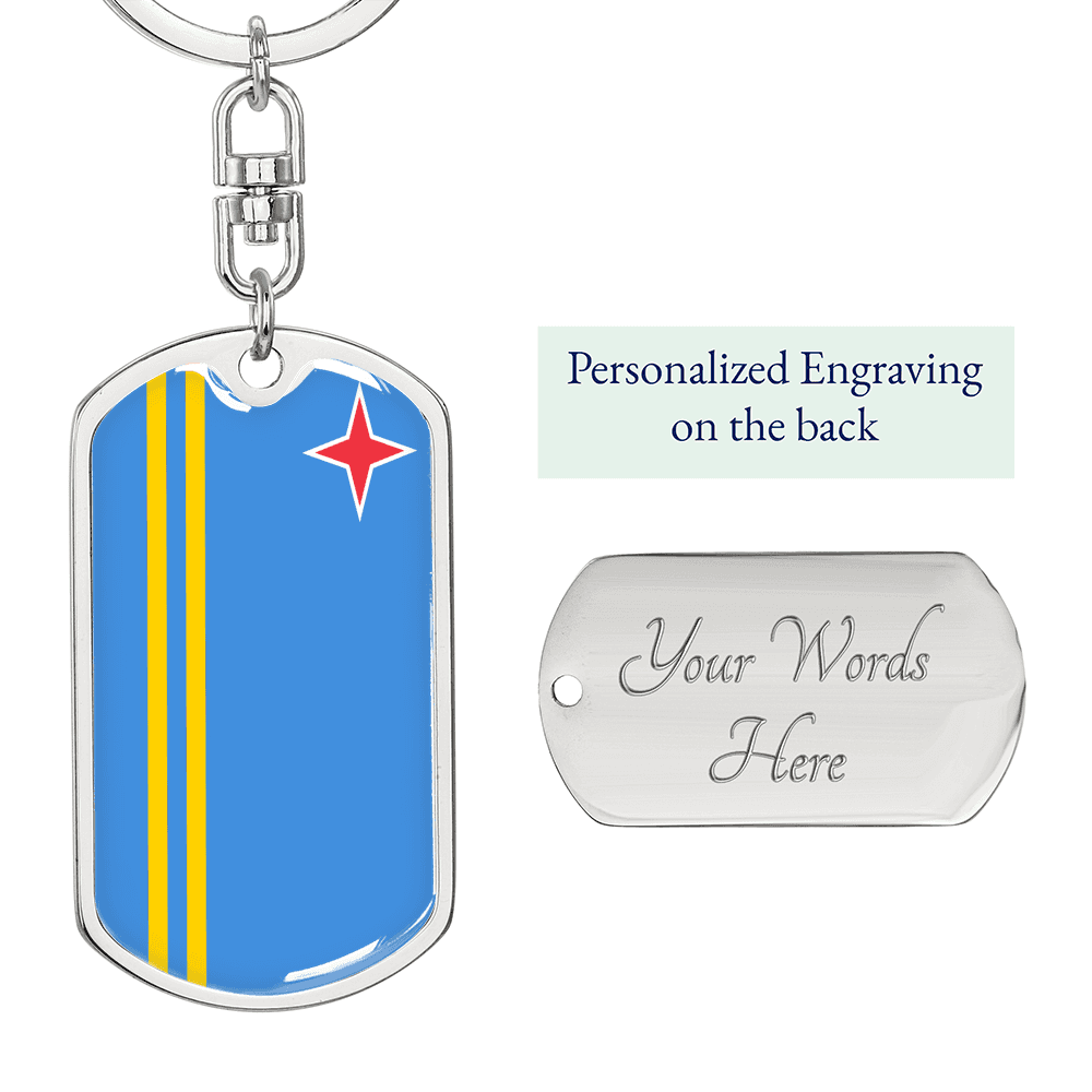 Aruba Flag Swivel Keychain Dog Tag Stainless Steel or 18k Gold-Express Your Love Gifts