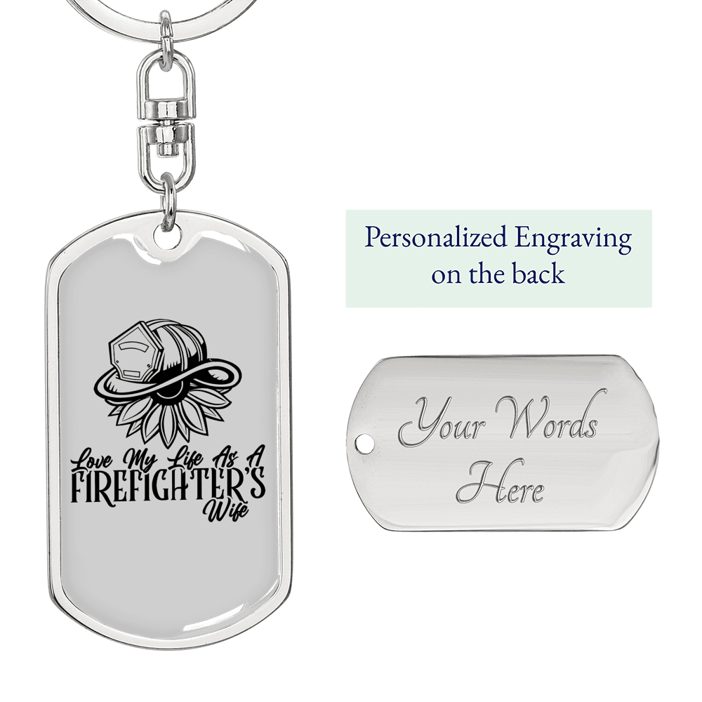 As A Firefighter'S Wife Keychain Stainless Steel or 18k Gold Dog Tag Keyring-Express Your Love Gifts