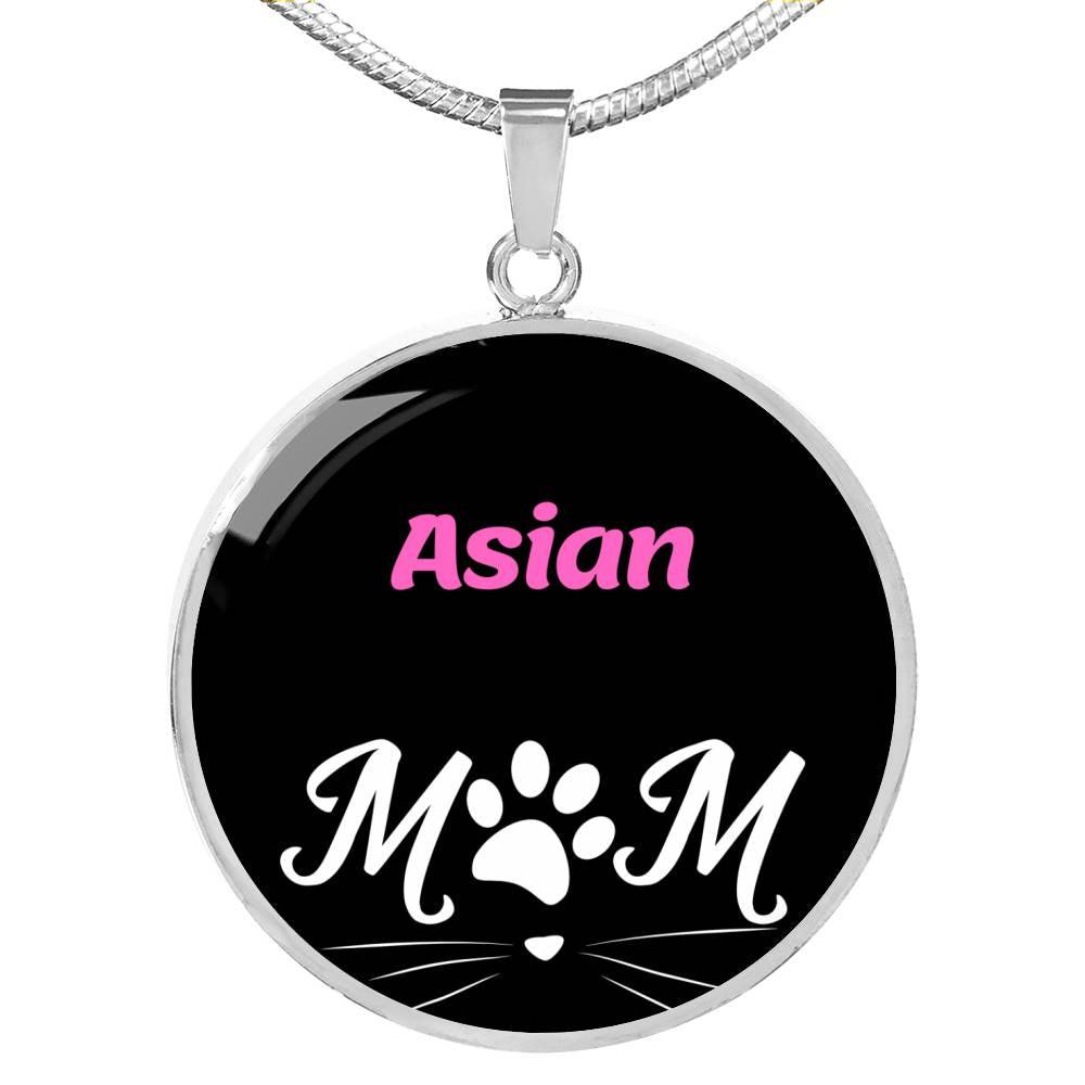 Asian Cat Mom Necklace Circle Pendant Stainless Steel or 18k Gold 18-22"-Express Your Love Gifts