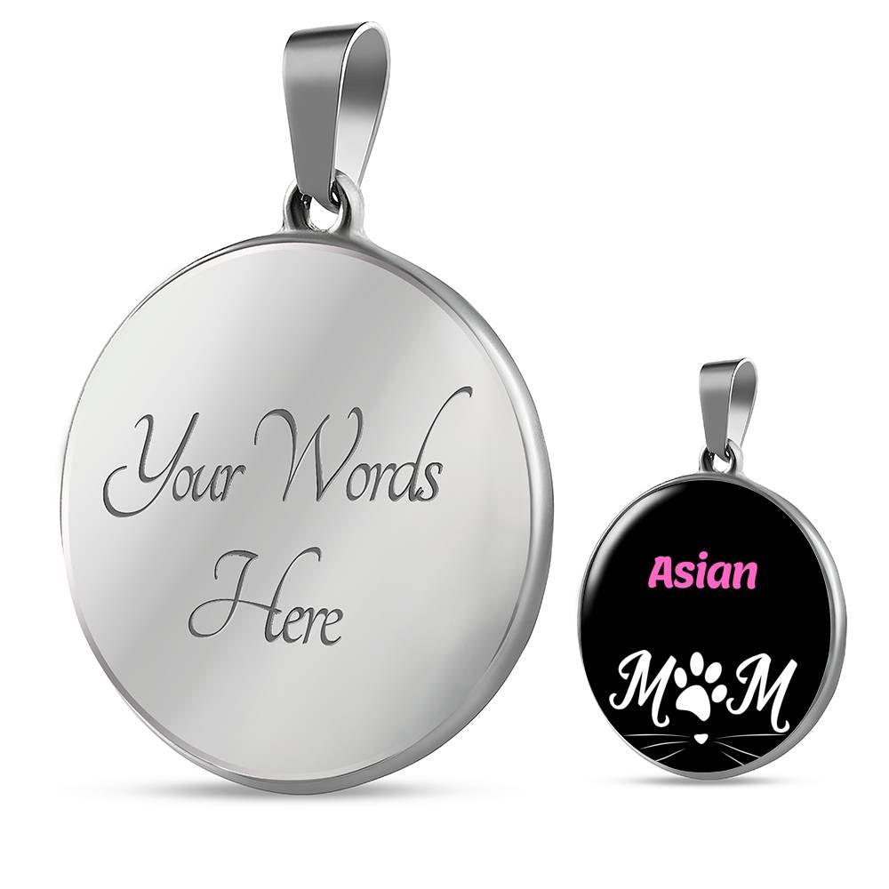 Asian Cat Mom Necklace Circle Pendant Stainless Steel or 18k Gold 18-22"-Express Your Love Gifts