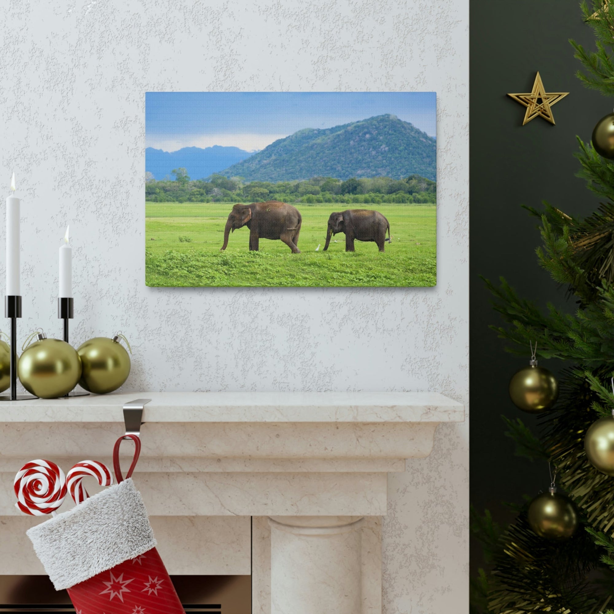 Scripture Walls Asian Elephant Couple Asian Elephant Troop Print Animal Wall Art Wildlife Canvas Prints Wall Art Ready to Hang Unframed-Express Your Love Gifts