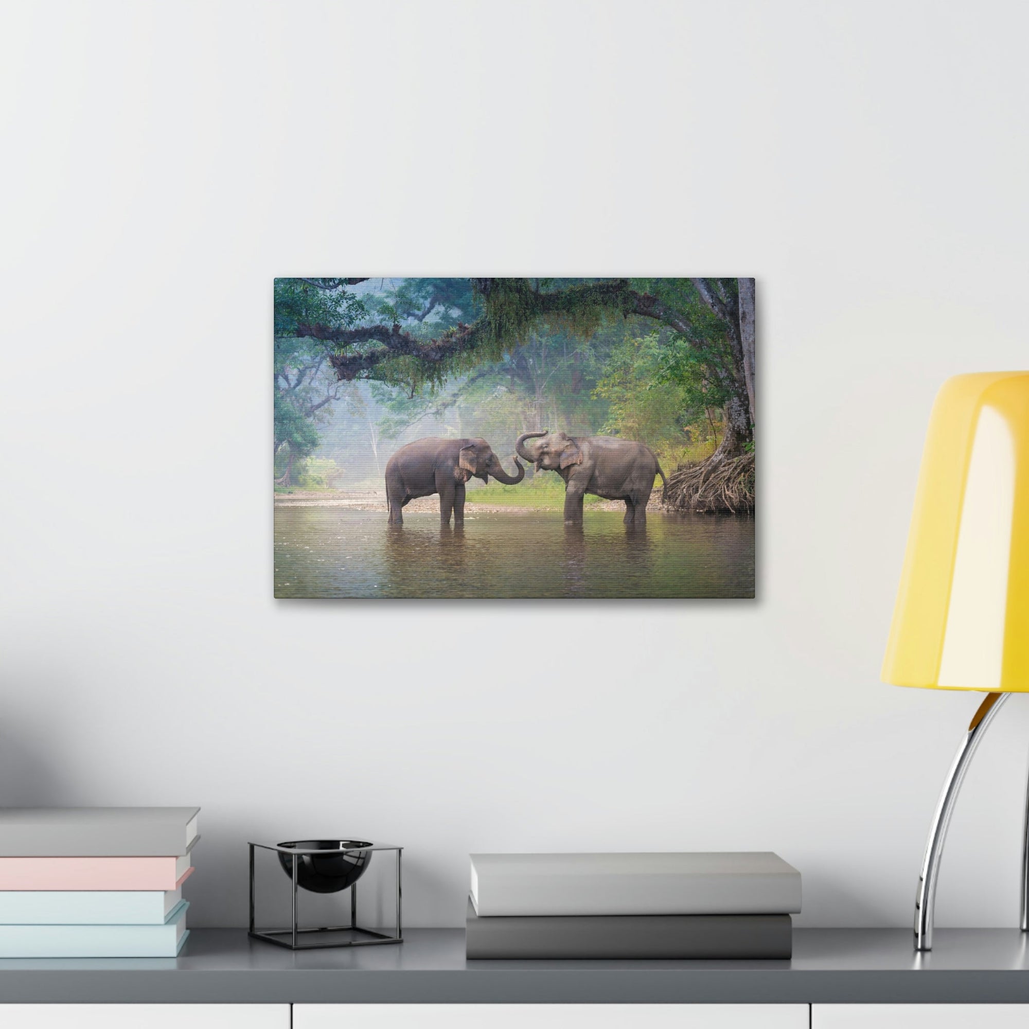 Scripture Walls Asian Elephant Couple in The River Print Animal Wall Art Wildlife Canvas Prints Wall Art Ready to Hang Unframed-Express Your Love Gifts