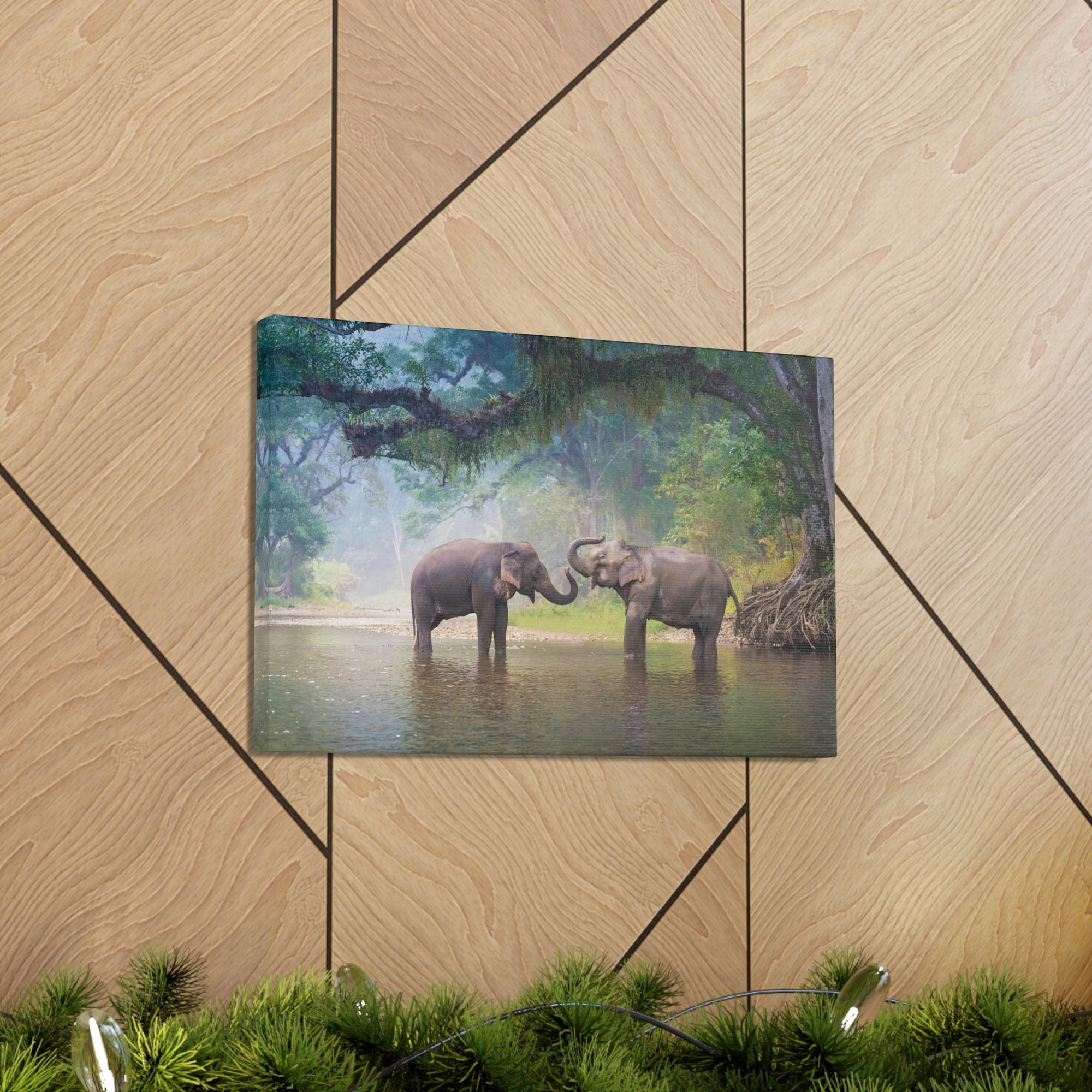 Scripture Walls Asian Elephant Couple in The River Print Animal Wall Art Wildlife Canvas Prints Wall Art Ready to Hang Unframed-Express Your Love Gifts