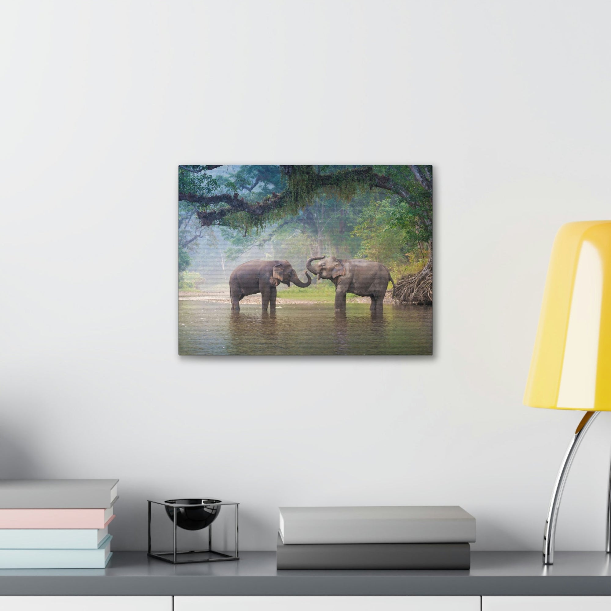 Scripture Walls Asian Elephant Couple in The River Print Animal Wall Art Wildlife Canvas Prints Wall Art Ready to Hang Unframed-Express Your Love Gifts