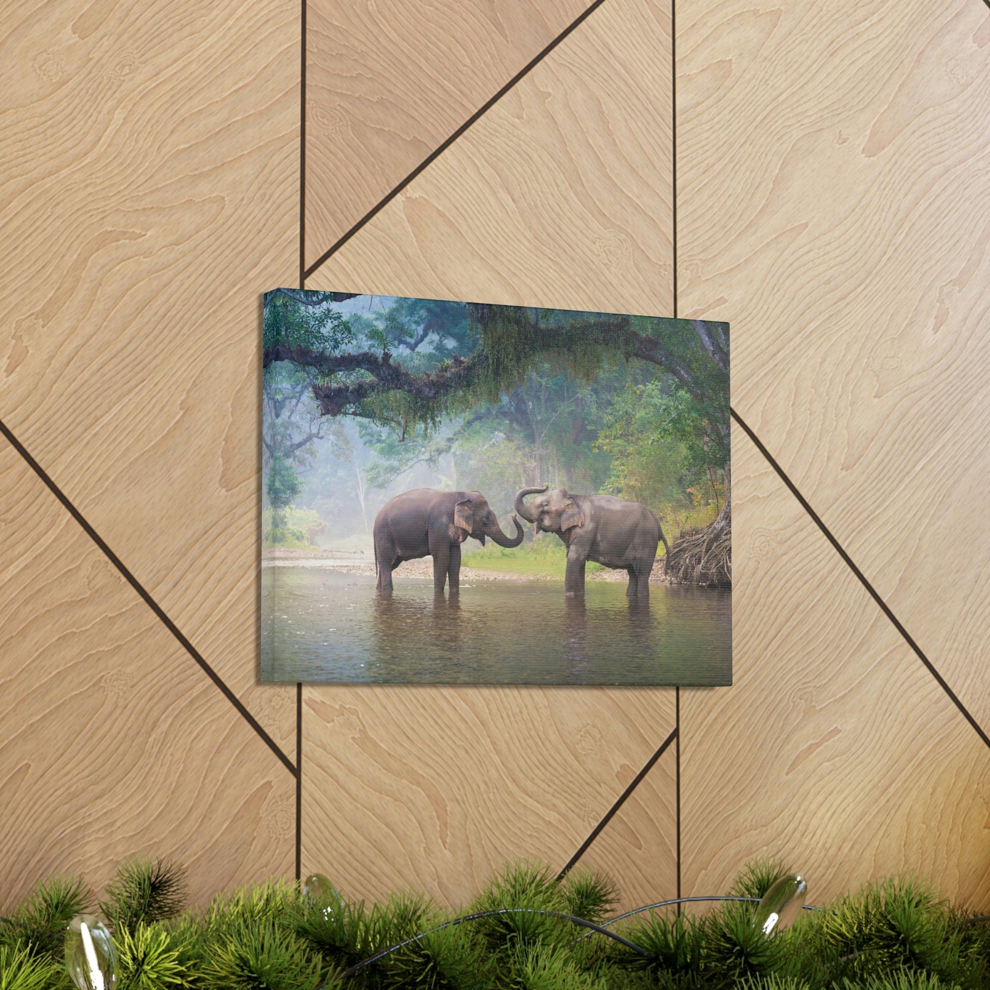 Scripture Walls Asian Elephant Couple in The River Print Animal Wall Art Wildlife Canvas Prints Wall Art Ready to Hang Unframed-Express Your Love Gifts