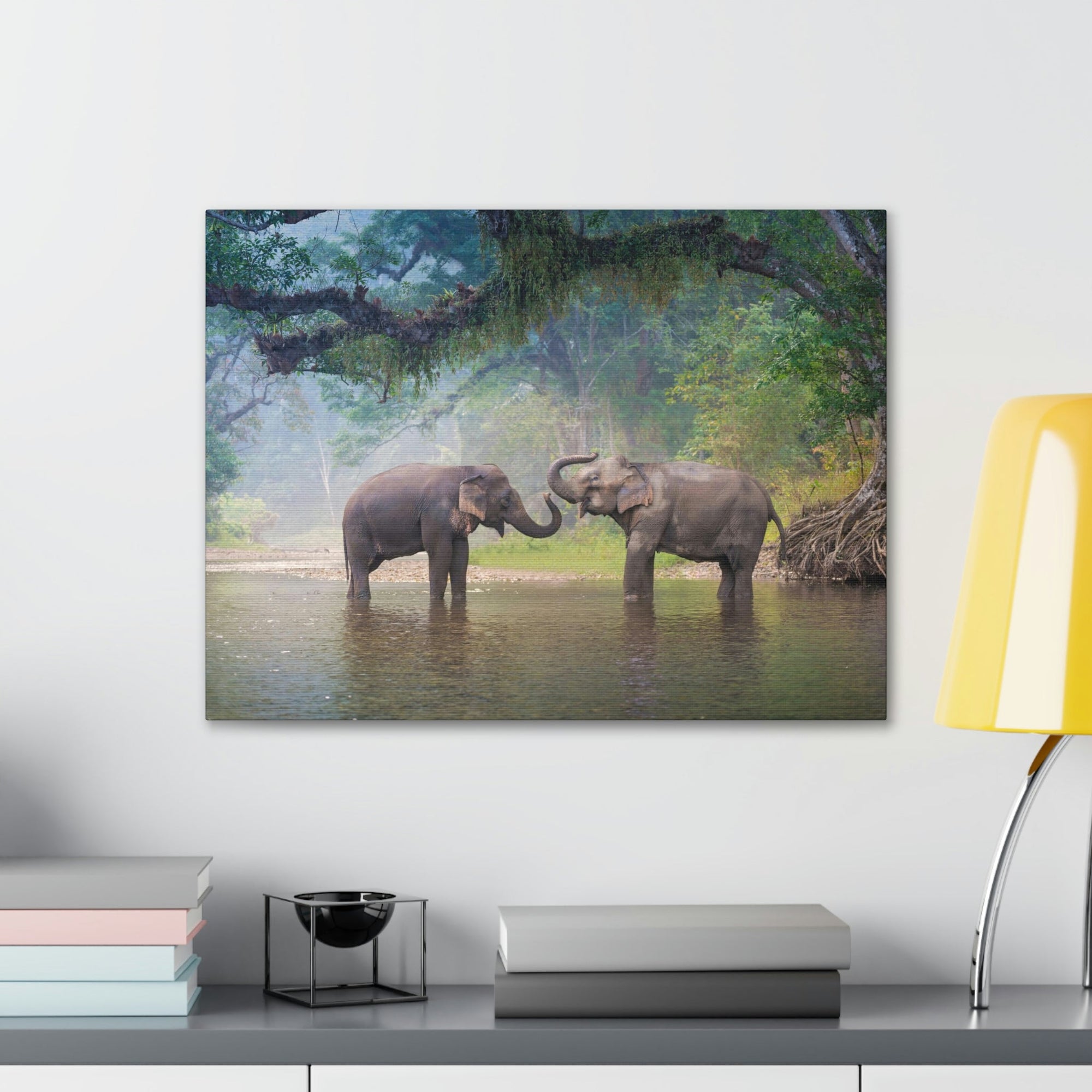 Scripture Walls Asian Elephant Couple in The River Print Animal Wall Art Wildlife Canvas Prints Wall Art Ready to Hang Unframed-Express Your Love Gifts