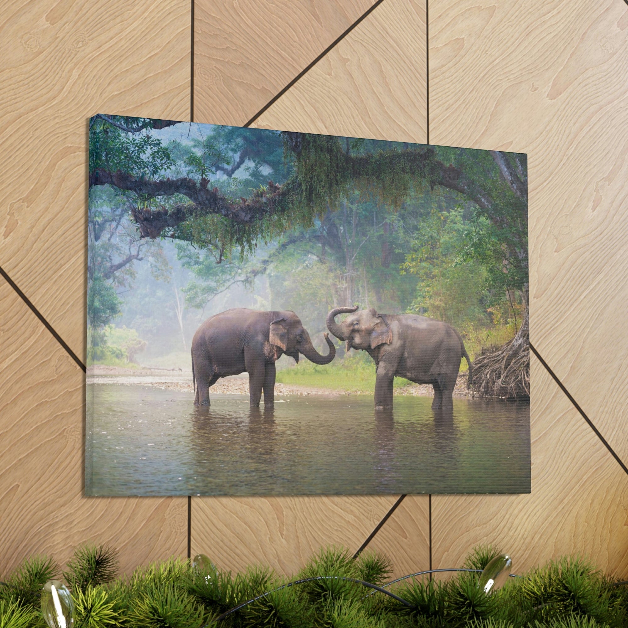 Scripture Walls Asian Elephant Couple in The River Print Animal Wall Art Wildlife Canvas Prints Wall Art Ready to Hang Unframed-Express Your Love Gifts