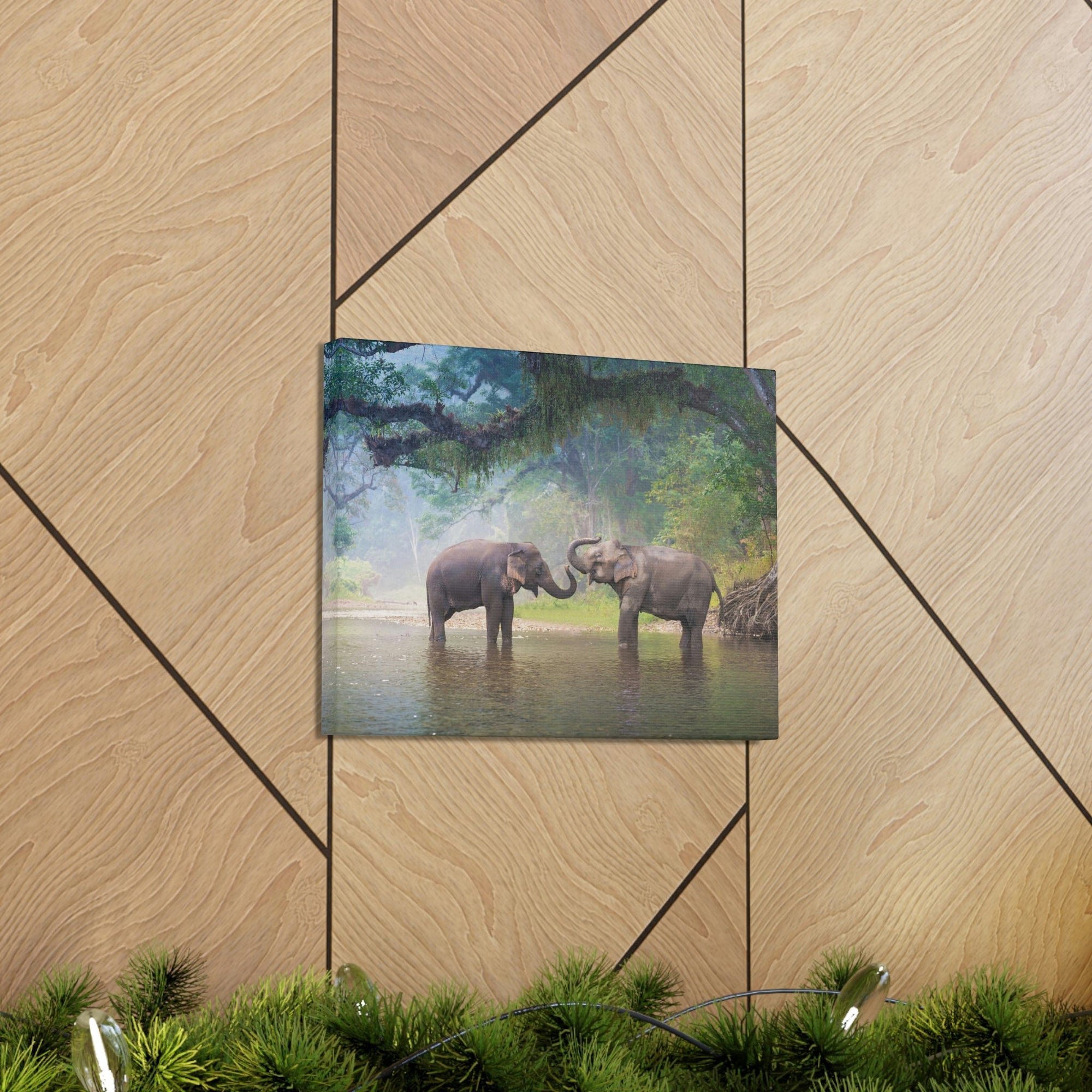 Scripture Walls Asian Elephant Couple in The River Print Animal Wall Art Wildlife Canvas Prints Wall Art Ready to Hang Unframed-Express Your Love Gifts