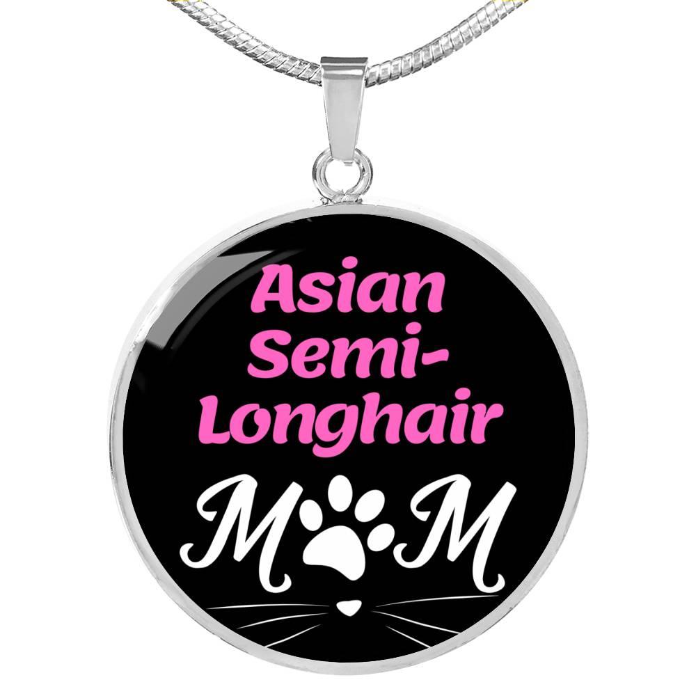 Asian Semi-Longhair Cat Mom Circle Necklace Stainless Steel or 18k Gold 18-22"-Express Your Love Gifts