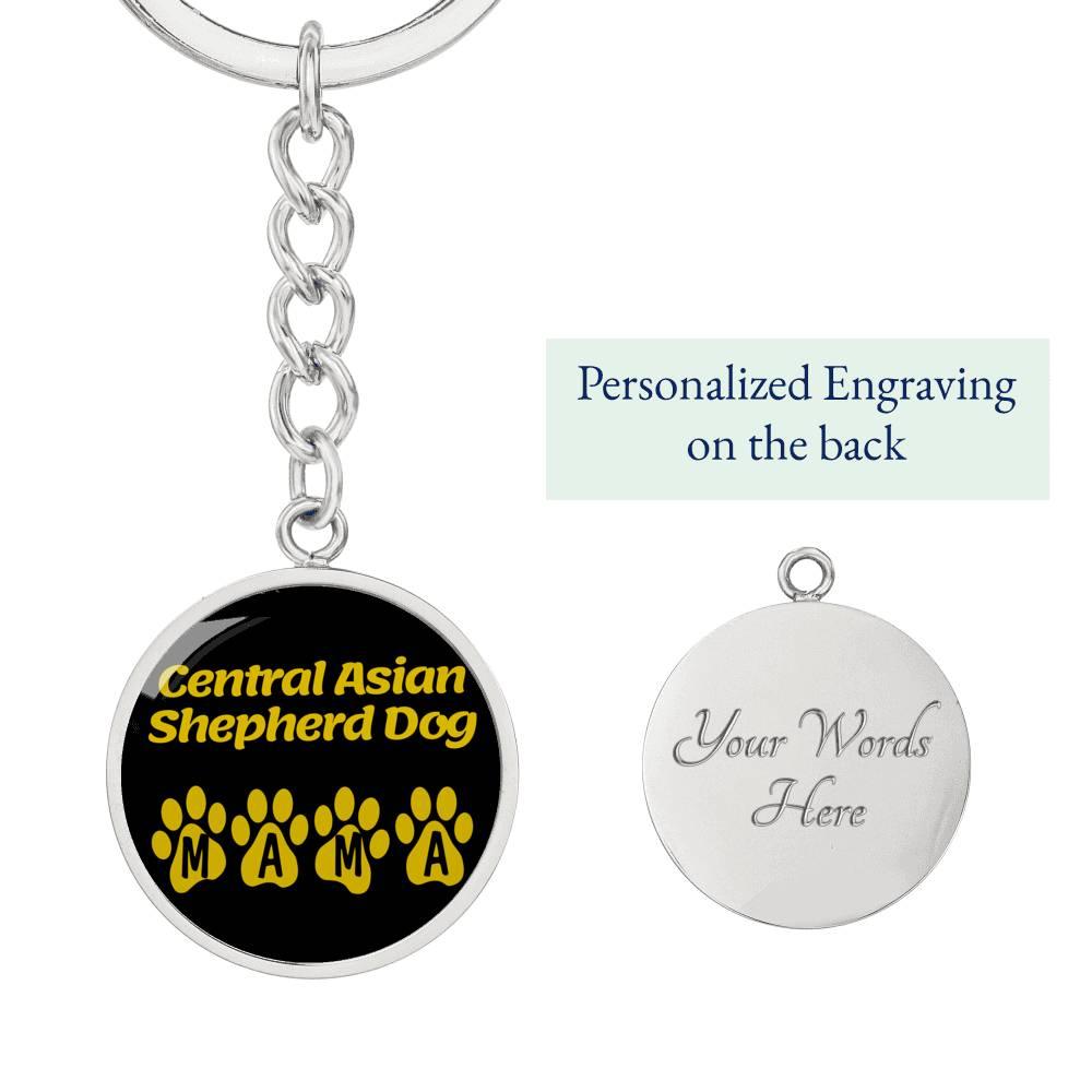 Asian Shepherd Dog Mama Circle Keychain Stainless Steel or 18k Gold Dog Mom Pendant-Express Your Love Gifts