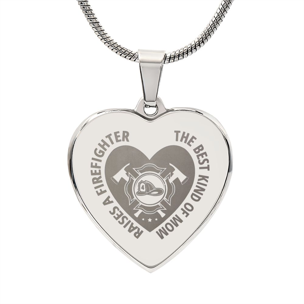 The Best Kind of Mom Raises A Firefighter Engraved Heart Necklace Stainless Steel or 18k Yellow Gold Finish 18-22" Chain-Express Your Love Gifts