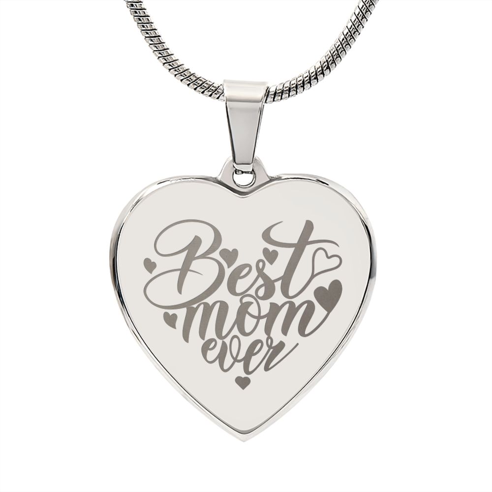 Best Mom Ever Engraved Heart Necklace Stainless Steel or 18k Yellow Gold Finish 18-22" Chain-Express Your Love Gifts