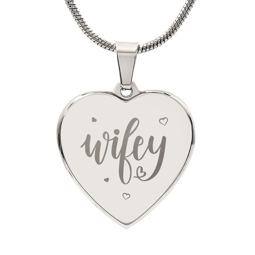 Wifey Engraved Heart Necklace Stainless Steel or 18k Yellow Gold Finish 18-22" Chain-Express Your Love Gifts