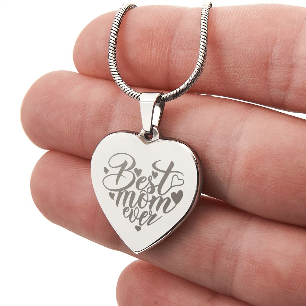 Best Mom Ever Engraved Heart Necklace Stainless Steel or 18k Yellow Gold Finish 18-22" Chain-Express Your Love Gifts