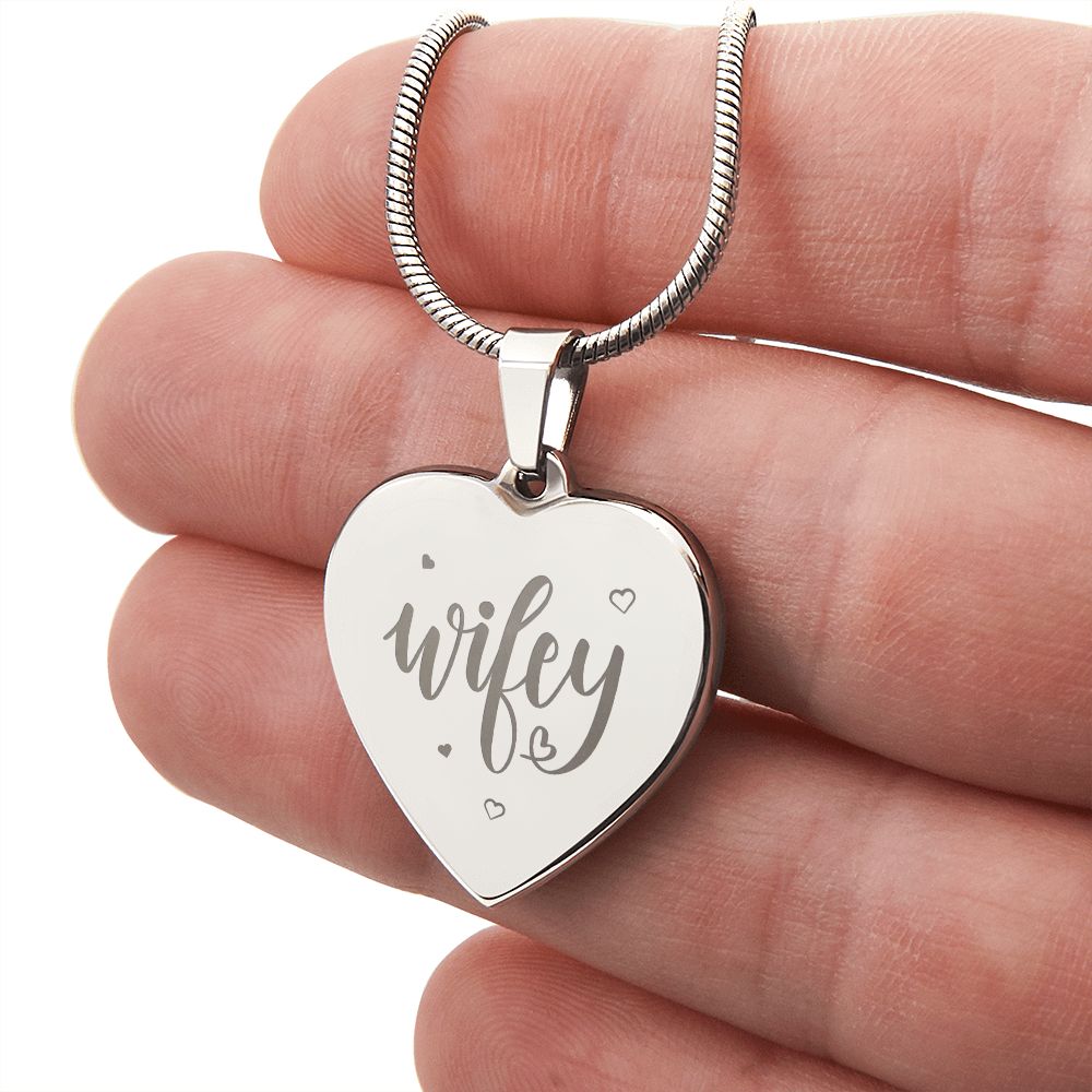 Wifey Engraved Heart Necklace Stainless Steel or 18k Yellow Gold Finish 18-22" Chain-Express Your Love Gifts