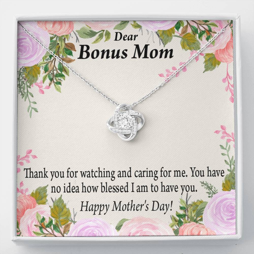 Bonus Mom Necklace Thank You For Watching And Caring Love Knot Pendant Pendant Message Card-Express Your Love Gifts
