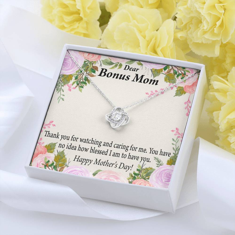 Bonus Mom Necklace Thank You For Watching And Caring Love Knot Pendant Pendant Message Card-Express Your Love Gifts