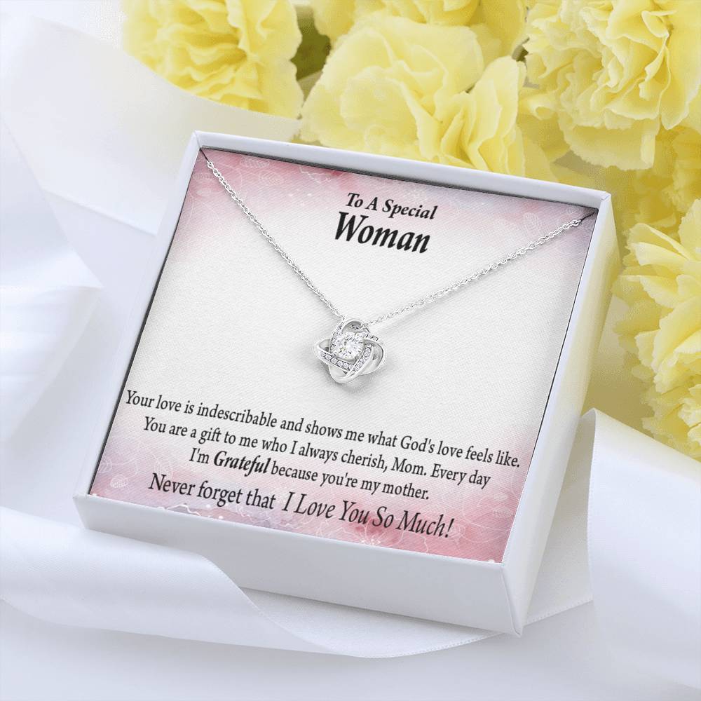 Mom I'm Grateful Love Knot Pendant Necklace With Message Card-Express Your Love Gifts