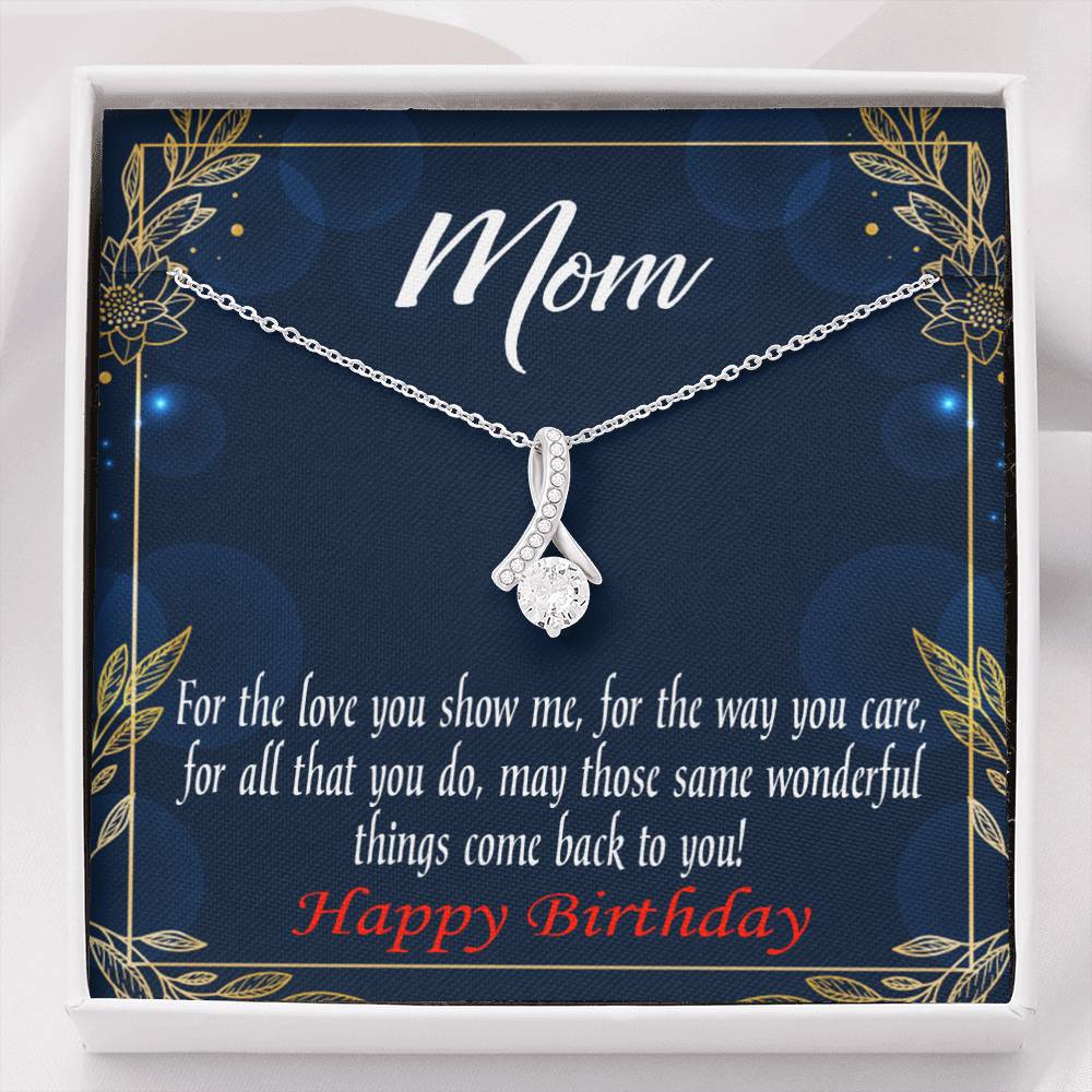Happy Birthday Mom You'Re Wonderful Message Card Eternity Ribbon Stone Necklace-Express Your Love Gifts