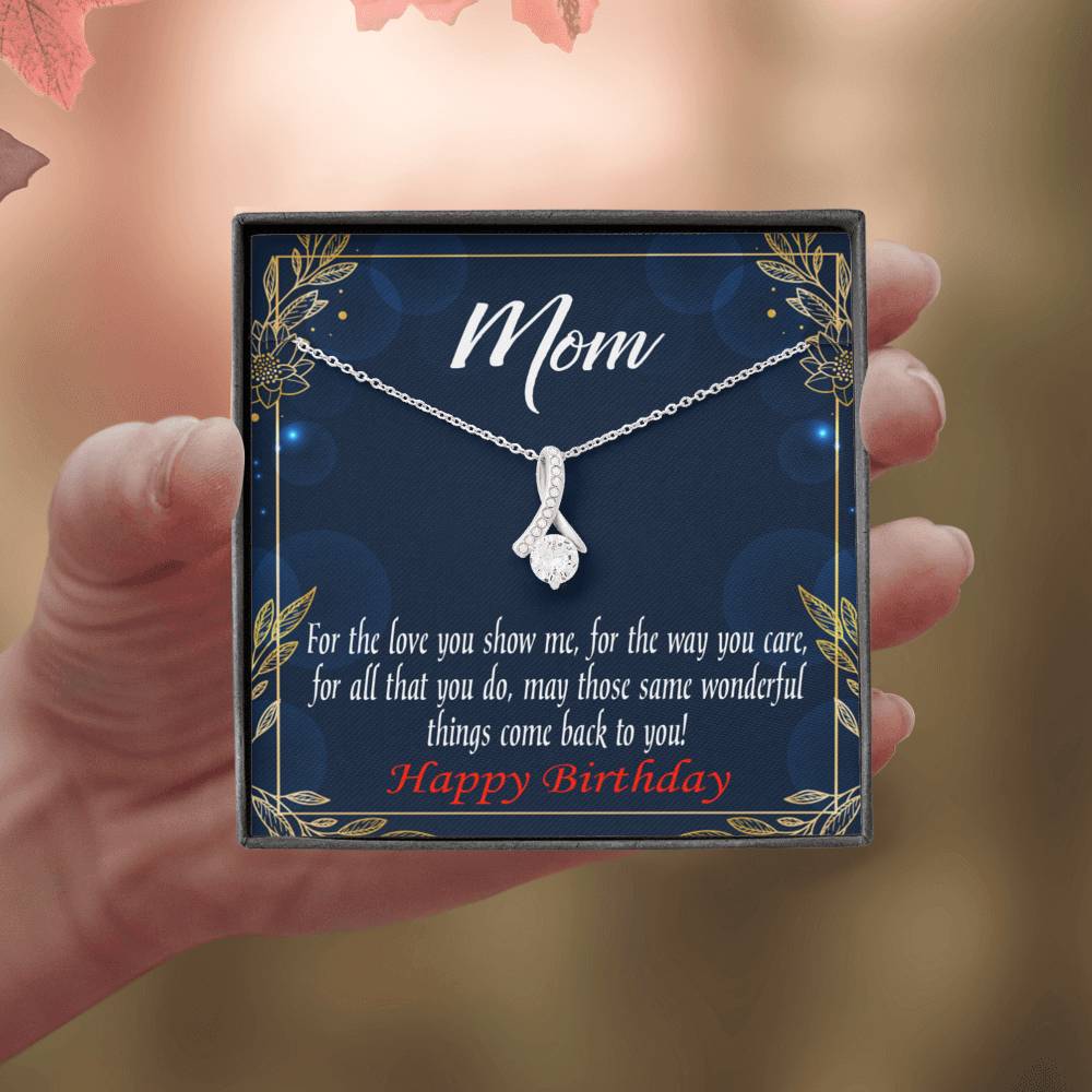 Happy Birthday Mom You'Re Wonderful Message Card Eternity Ribbon Stone Necklace-Express Your Love Gifts