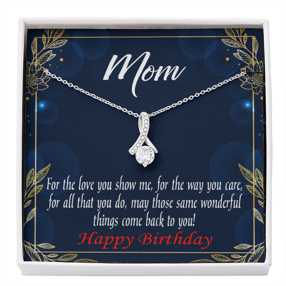 Happy Birthday Mom You&#39;Re Wonderful Message Card Eternity Ribbon Stone Necklace-Express Your Love Gifts