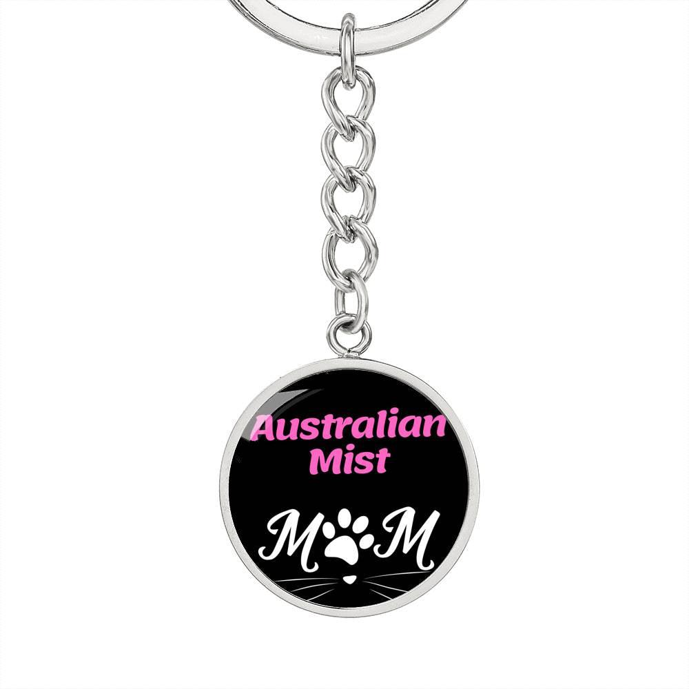 Australian Mist Cat Mom Keychain Stainless Steel or 18k Gold Circle Pendant-Express Your Love Gifts