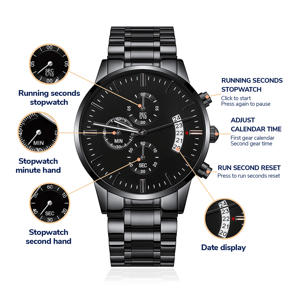 Awesome Dads Tats & Beards Engraved Multifunction Analog Stainless Steel Chronograph Men's Watch W Copper Dial-Express Your Love Gifts