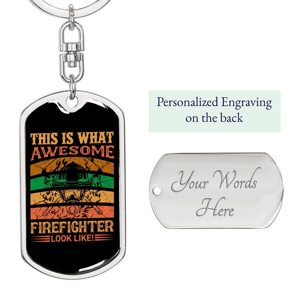 Awesome Firefighter Keychain Stainless Steel or 18k Gold Dog Tag Keyring-Express Your Love Gifts