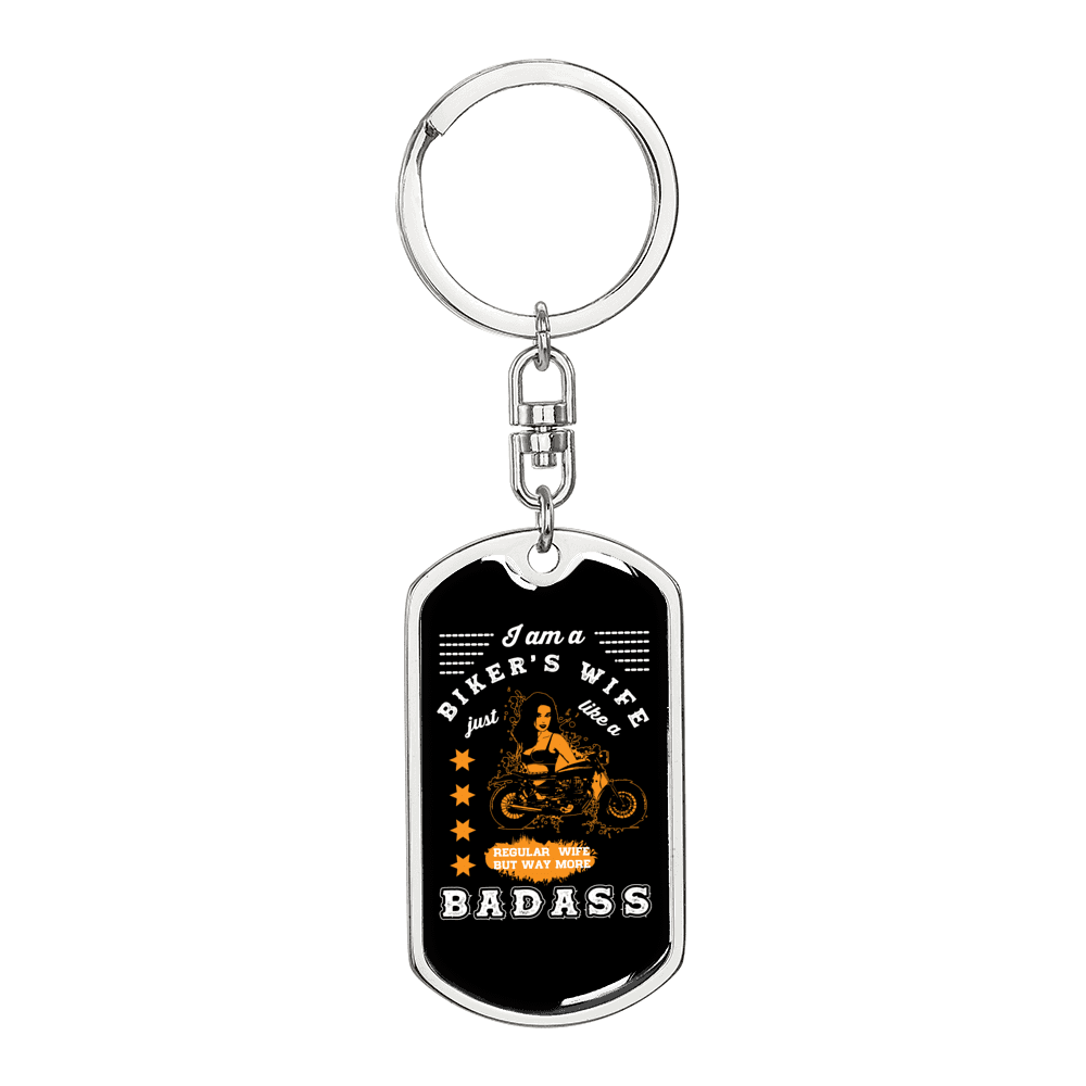Badass Biker'S Wife Keychain Stainless Steel or 18k Gold Dog Tag Keyring-Express Your Love Gifts
