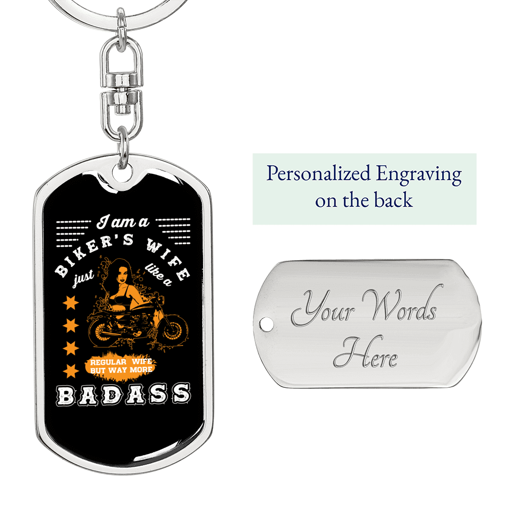 Badass Biker'S Wife Keychain Stainless Steel or 18k Gold Dog Tag Keyring-Express Your Love Gifts