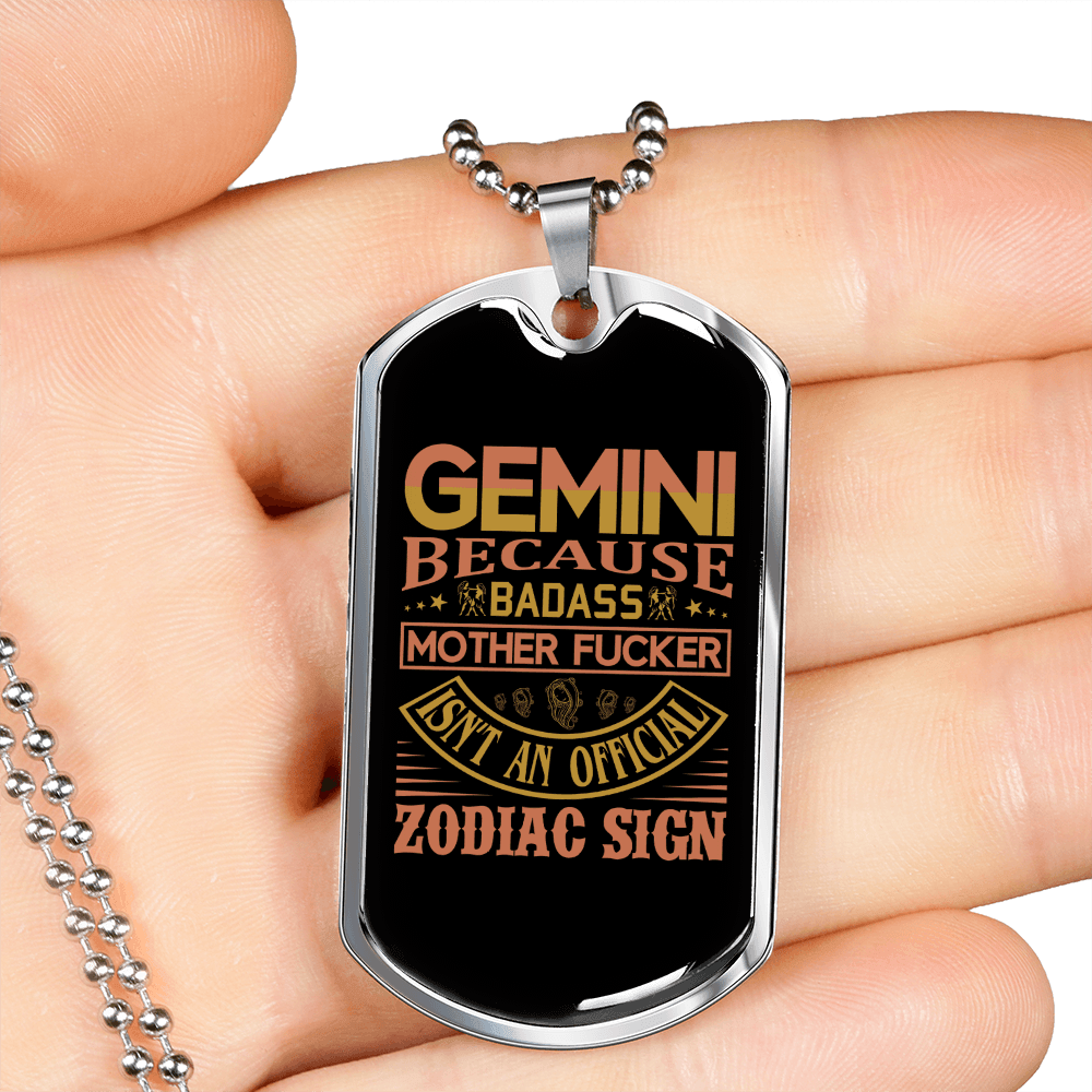 Badass Gemini Zodiac Necklace Stainless Steel or 18k Gold Dog Tag 24" Chain-Express Your Love Gifts
