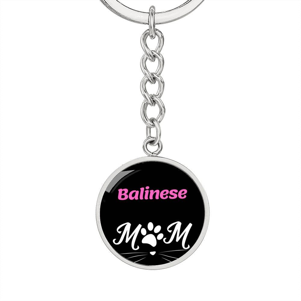 Balinese Cat Mom Keychain Stainless Steel or 18k Gold Circle Pendant-Express Your Love Gifts